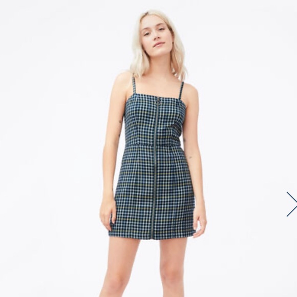 Aeropostale Aruba Teal Blue Plaid ZIP Front Dress Sleeveless Straps Size Medium - Picture 2 of 12
